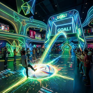 Cenografia para a Copa do Mundo 2026 com painel de led e elementos interativos